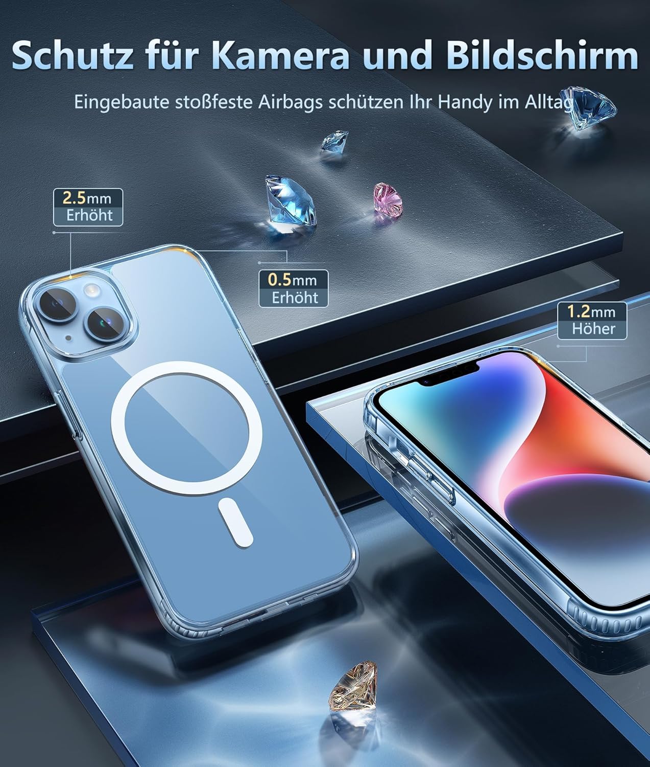 for Iphone 13 Phone Case: Iphone 14 Phone Clear Case Magnetic Military Grade Drop Protection anti Yellowing Cell Phone Cover - Rugged Durable Shockproof Protective Bumper - 6.1 Inch (Clear)